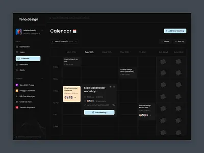 Calendar - Dark Mode calendar dark mode google meet meeting ui visual design web
