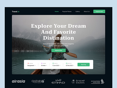 Travel Web Header Design airlines header design hero section ticket tour travel landing page travel trip travel web design ui design web header website design website ui
