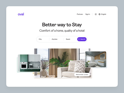 Oval. Better way to stay. application design hotel interface invest product property rent room screen ui ux