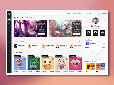 NFT Auction Marketplace User Dashboard admin admin panel analytics blockchain chart crypto wallet cryptoart design fluttertop nft nft app nft dashboard nft marketplace nft web nft website rarible ui uiux user dashboard web3