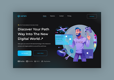 Web 3 Crypto Website Header UI Design | VETER app crypto design header hero landing page ui ux website website design