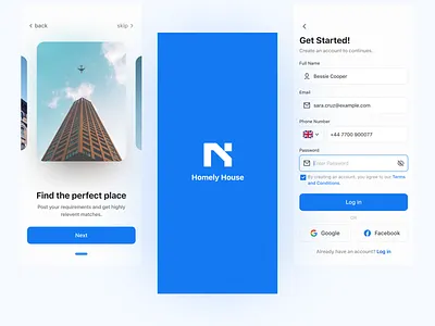 Homely House (Find Perfect Place) app design chart creative design flow followe house minimal project real estate rent ui ux