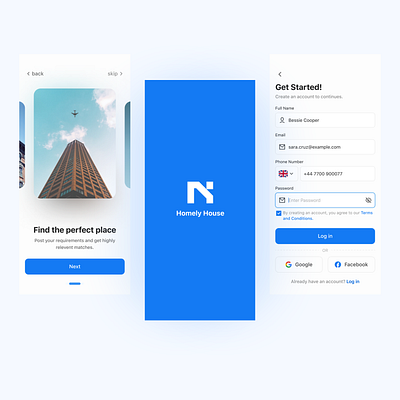 Homely House (Find Perfect Place) app design chart creative design flow followe house minimal project real estate rent ui ux
