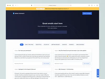 Better Outreach - Collection of sales email templates blue collections email sales template ui website