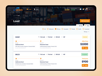 Forward Freight Logistics Solution accounting app carriers clean design drivers freight freight equipment freight management integrating workflow load post logistics mobile operations order reports shipper tracking finance transportation ui ux