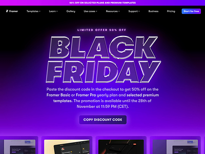 Get Your Black Friday Deal from Framer black friday chrome cyber deal design discount framer glass header hero typography ui web website