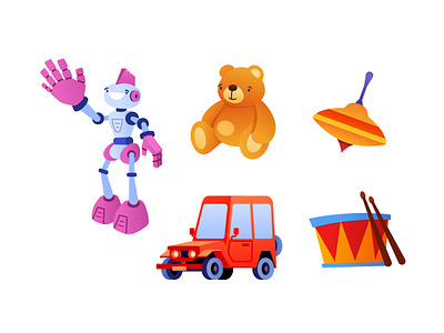 Toys collection children design flat design illustration object shop style teddy bear toy vector