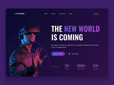 Futura - Metaverse Website Header dark future header hero landing page meta metaverse modern oculus ui ux web website