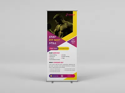 Gym fitness roll up banner design app best t shirt branding business t shirt design event t shirt fitness roll up banner graphic design illustration logo roll up banner design ui