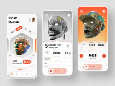 Hainevti - NFT Marketplace Mobile App Concept app blockchain clean crypto cryptocurrency defi marketplace mobile nft orange shop sneakers token ui ui design ui kit uiux uiux design ux vektora