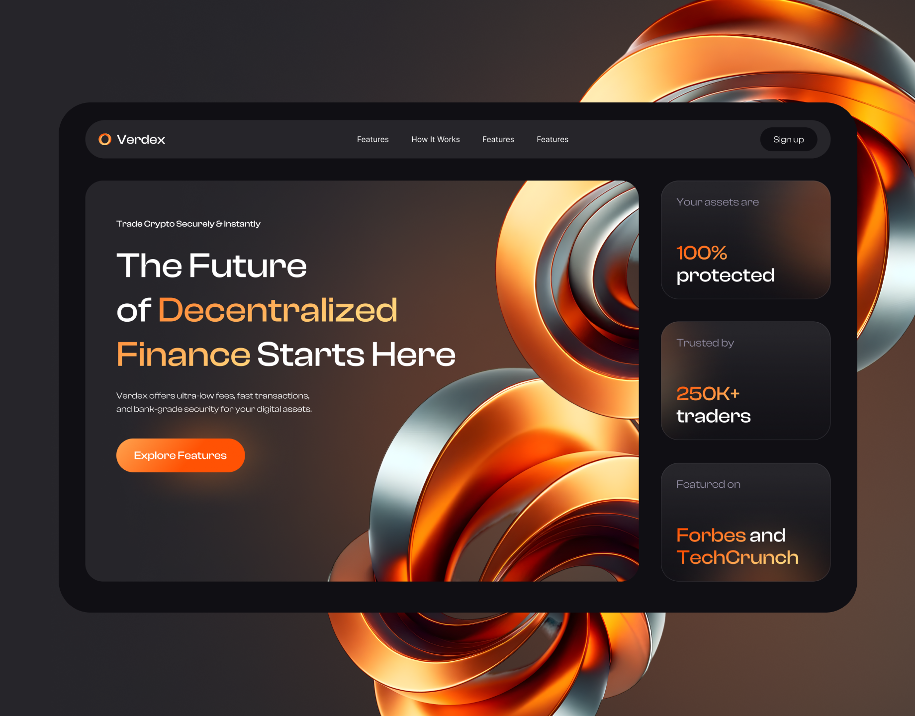 Example of Crypto Platform Web Design, Verdex