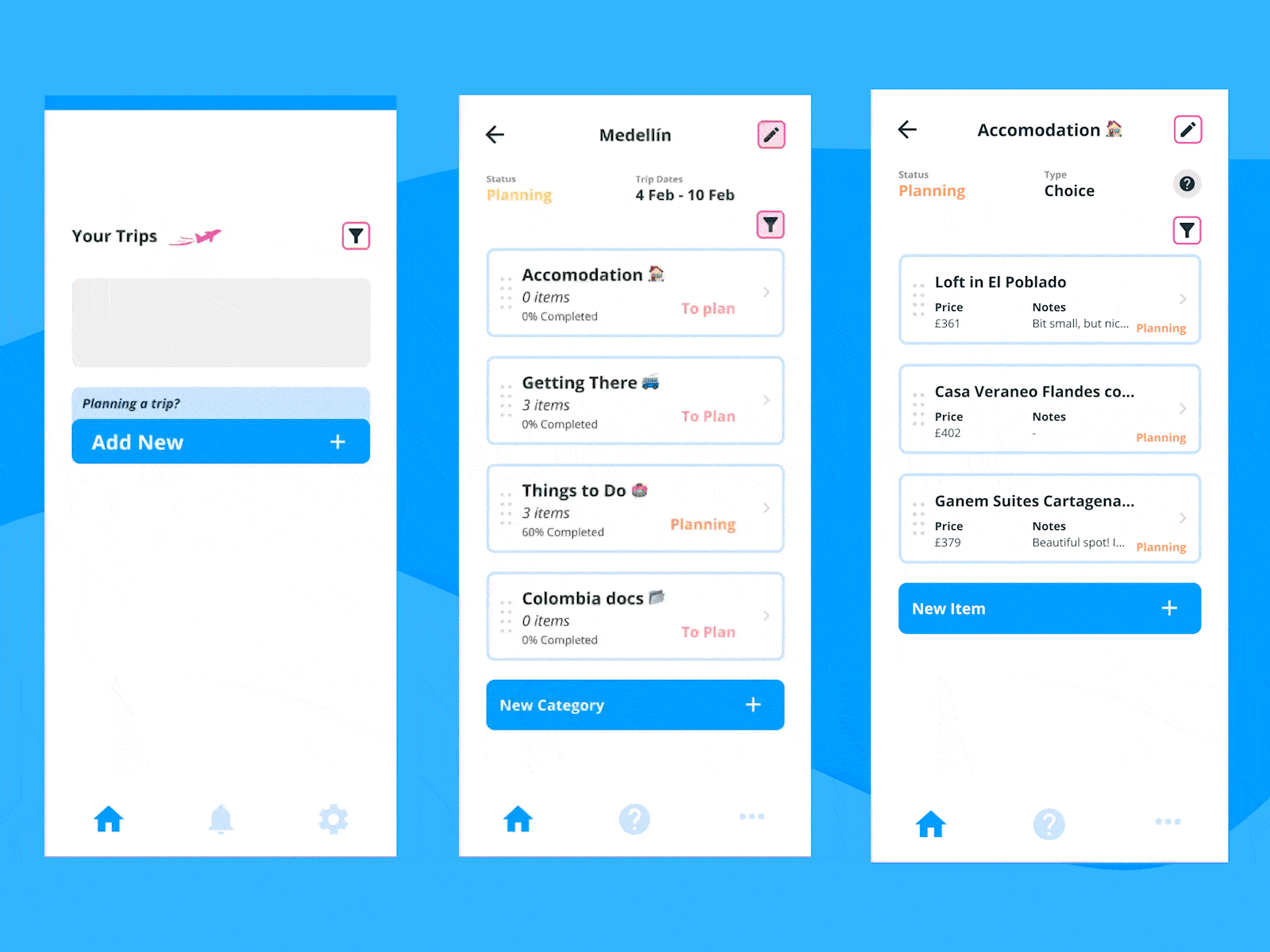 Travel Planning App app design ux