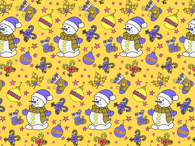 Christmas hand-drawn pattern adobe illustrator christmas digital art digital arts digital illustration graphic design hand drawn illustration pattern seamless pattern snowman surface pattern vector vector art vector arts