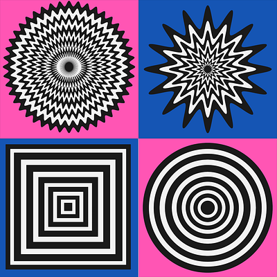 Optics | Pattern adobe black blue bright circles comission design digital art graphic design illusion illustration illustrator optical packaging pattern pink shapes squares white