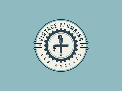Vintage Plumbing Los Angeles building construction design drop gear handyman logo minimal pipe pipe wrench plumber plumbing repair repairing retro tool tools vector vintage wrench