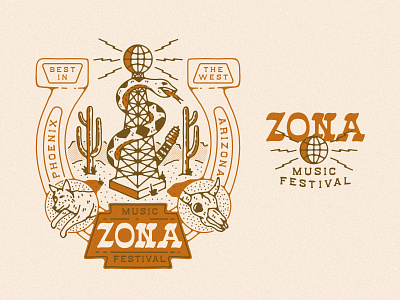 Zona Fest Shirt apparel arizona cactus coyote desert horseshoe illustration merch music fest radio radio tower rattlesnake saguaro shirt snake transmission western