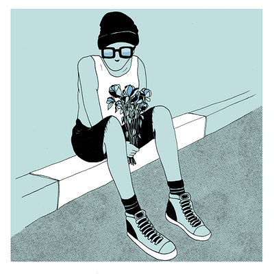 Bouquet alone blue bouquet drawing editorial flowers genderless graphic design heartbroken illustration illustrationpresse love nonbinary pattern sad sadness street texture waiting