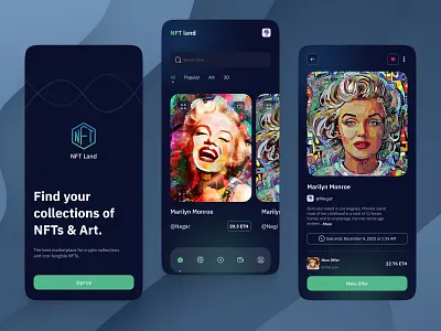 NFT Marketplace App app design marilyn marketplace metavers minimal nft nft marketplace ui uiuxdesign ux