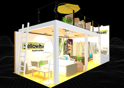 Yellow House 3x9 Exhibition Booth 3d 3x9 artist impression booth branding bright concept charity design event exhibition fair home concept interior design modern deisgn non profit render shelter show space visualization