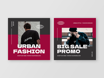 Streetwear Mens Fashion - Instagram Promotion ads banner black brand design discount fashion instagram mens fashion modern offer post promotion red sale streetwear style template urban