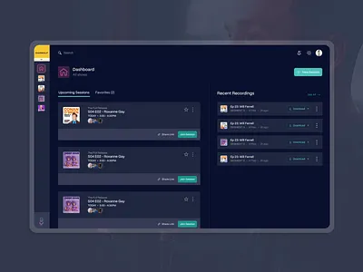 SquadCast: Recordings dark mode podcast podcasting product design recording search ui ux web app