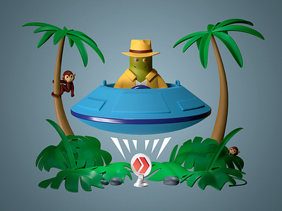 Evil Martian and The His Treasure 3d 3dart adventures b3d blender3d cycles design discovery evil illustration jungles martians monkey render treasure web