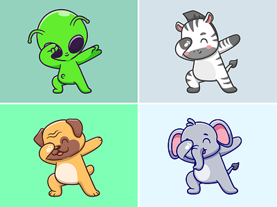 Dabbing Time!👽🦓🐕🐘 alien animals baby animal cute dab dabbing dance dog elephant funny icon illustration logo pet rock space style ufo zebra zoo