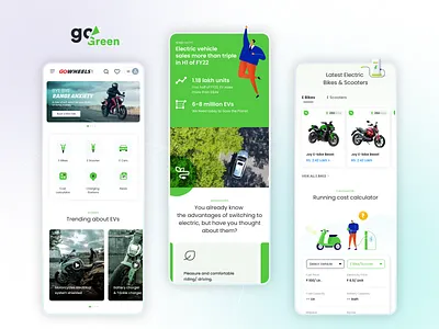 GOWHEELS EV news page UI concept automobile clean design electric vehicles ev ev news go green gowheels green mobile app news product service ui ux web