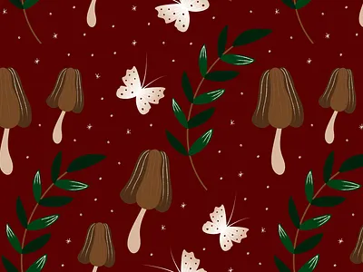 Magic forest pattern autumn botanica butterflies cozy design fairy fantasy forest fungus graphic design illustration leaf leaves magic mushrooms pattern vector