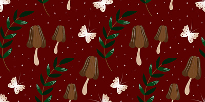 Magic forest pattern autumn botanica butterflies cozy design fairy fantasy forest fungus graphic design illustration leaf leaves magic mushrooms pattern vector