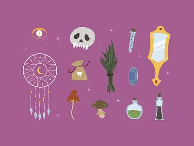 Witchcraft set design doodle eye graphic design halloween illustration magical set vector witchcraft