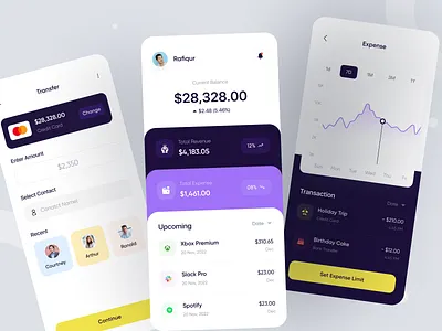 Finance Mobile App | Expense Tracker app design baning bank card coin concept credit card finance fintech flat ios mobile design modern money money transfer savings trasnsactions ui design uiux user interface wallet