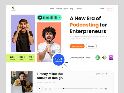 Podcast Website Design apple podcast audio b2b conversation homepage interview listening livestreaming padcaster podcast website saas website spotify