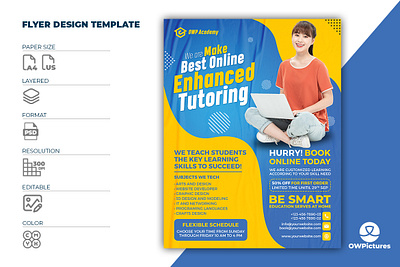 E-Learning Services Flyer Template business corporate design education flyer food leaflet learning online poster school student teacher university