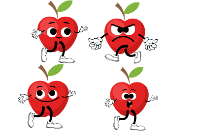 Apple illustration with various cute characters mascot