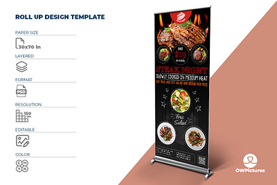 Grill Steak Restaurant Signage Banner Roll Up Temp burger business cafe corporate design fast food flyer food leaflet poster restaurant steak