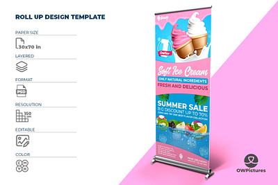 Ice Cream Roll-Up Signage Banner Template Vol.6 bakery business cafe cold corporate design flyer food ice cream icecream leaflet poster soft summer