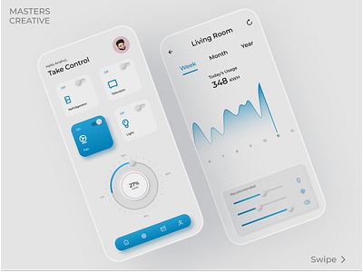 Neumorphic Smart Home UI adobe xd animation app design app ui branding cool ui creative figma gfx graphic design motion graphics neumophic neumorphism ui prototypes smart home ui ui trends uiux web design web ui