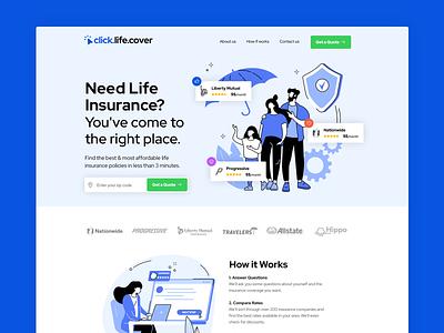 Click Life Cover - Life insurance homepage UI design branding design illustration insurrance landingpage life minimal ui user-interface ux website website-design