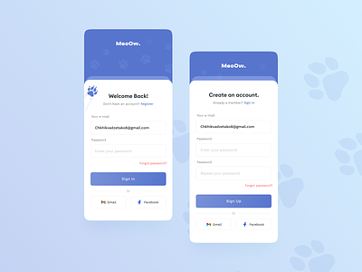 Sign in / Sign up pages for pat sitting application app application cat app cheerful design design interface joyful log in mobile app modern pat sitting application register registration sign in sign in mobile sign up simple ui uiux ux