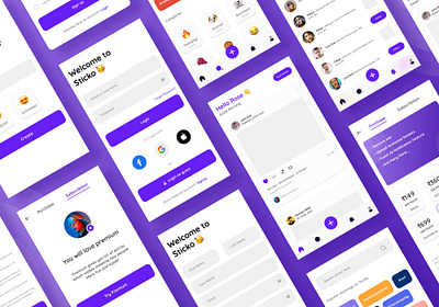 Sticko App UI Design android app icon android app ui app icon app logo app ui design blue ui creative creative design design graphic design icon illustration ios app icon ios app ui logo purple ui design sticker app ui ui design uxui