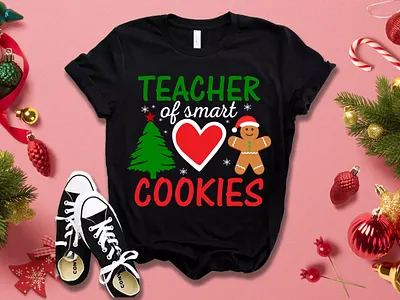 Teacher of smart cookies Christmas t-shirt Design branding bulk custom doodle art design graphic design illustration logo merch by amazon merch by amazon shirts print on demand tee tshirt typography vector