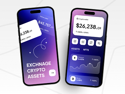 Crypto wallet App - UI/UX Design app app design bitcoin blockchain card chart crypto crypto currency cryptocurrency data finance fintech mobile app mobile app design mobile design mobile ui modern app payment transaction