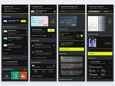 Settings Components | Replace card card credit dark debit delivery design identity illustration mobile passport payments replace track ui ux visa