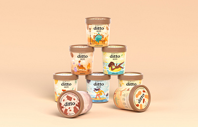 Ditto - Vegan Ice Cream Packaging Design branding characterdesign creative design eco flat flat illustration gelato graphic design ice cream illustration package packaging sustainable vector vegan