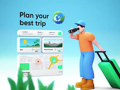 3D Landing | Travel 3d 3d animation 3d character 3d motion animated animation design desire agency graphic design landing landing page motion motion design motion graphics travel trip ui web web interface web ui