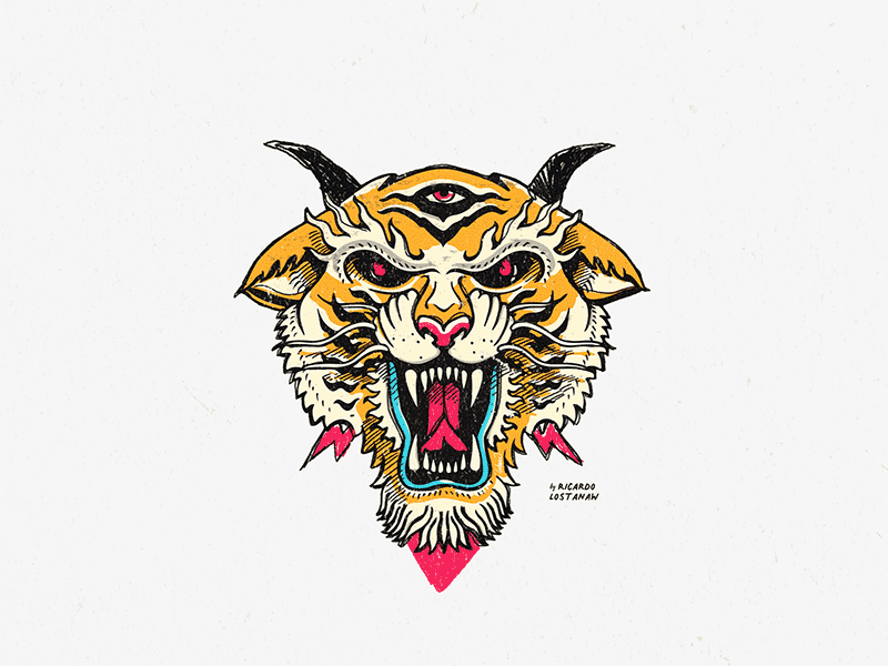 Tiger 3 Eyes Fire Gif adobe animals animation art artist design drawing dribbble eyes fire gif graphic design illustration tiger