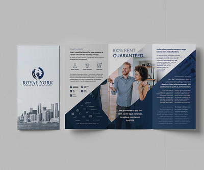 Property Management Trifold Brochure blue brochure city clean corporate flyer handout leaflet navy pamphlet print property management real estate rentals trifold urban