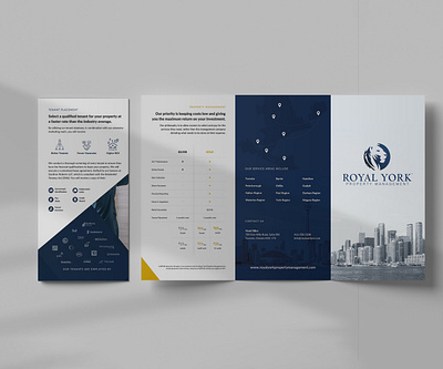 Property Management Trifold Brochure blue brochure city clean corporate flyer handout leaflet navy pamphlet print property management real estate rentals trifold urban