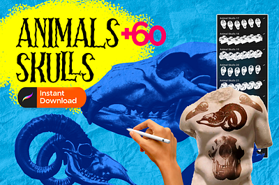 Animal skulls stamp procreate brush, 60 skull procreate brush animal skull brand identity branding branding agency design digital art illustration logo logofolio packaging procreate rare tattoo stationery tattoo tattoo brush ui unique tattoo